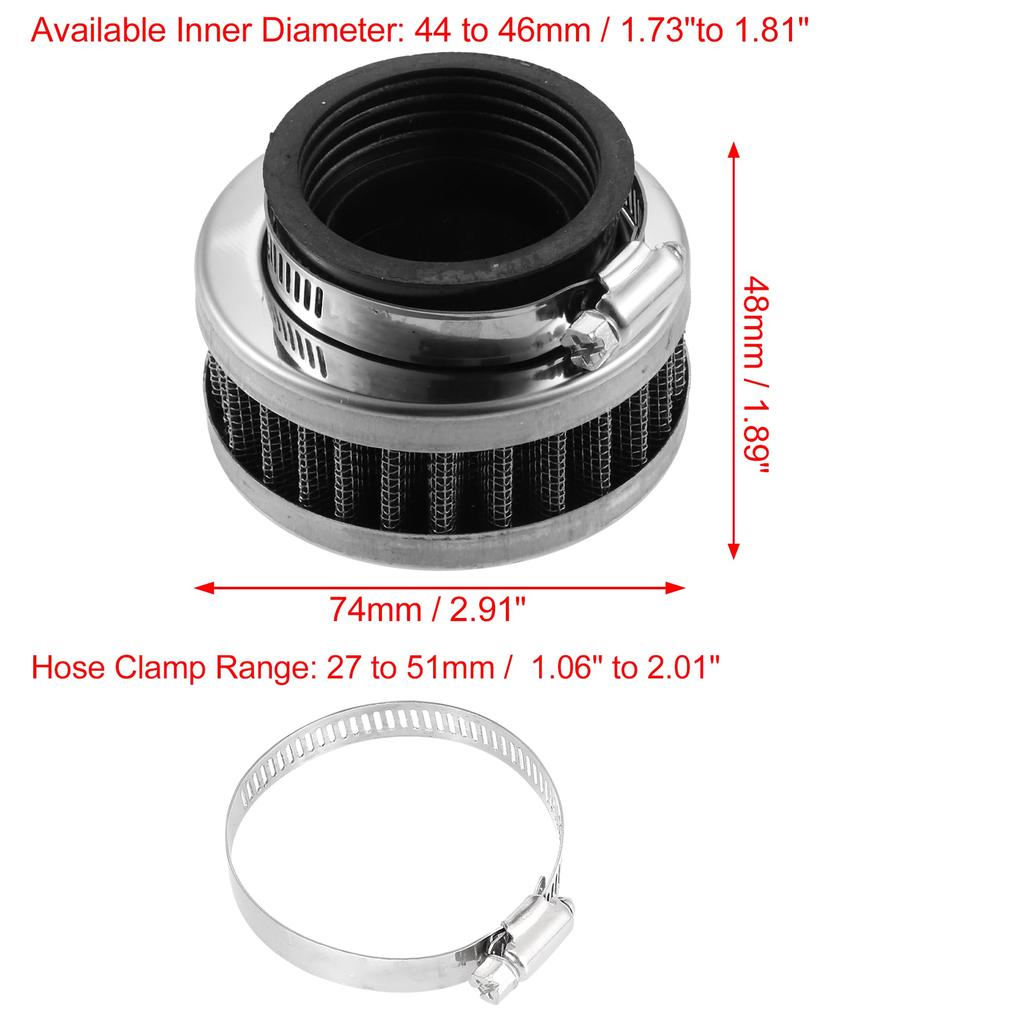 uxcell Universal 44-46mm Round Taper Replacement Motorcycle Air Filter Silver Tone