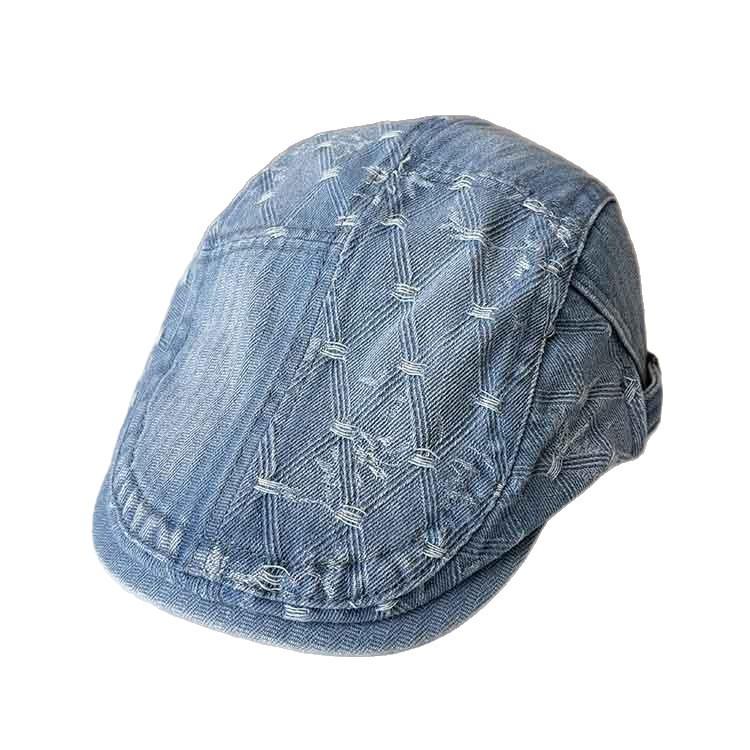 Niche retro denim forward hat women's adjustable big head circumference fashionable versatile beret reverse cap