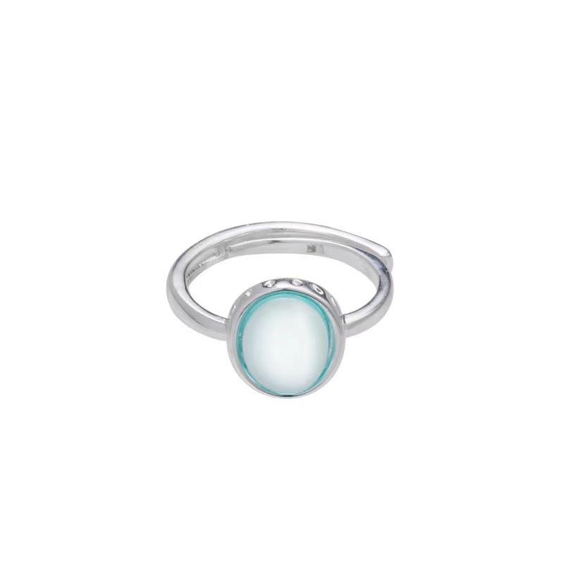 S925 Pure Silver Aquamarine Crystal Ring, Summer Women's Light Luxury, High-end Fashion, Adjustable Opening, Dining Ring
