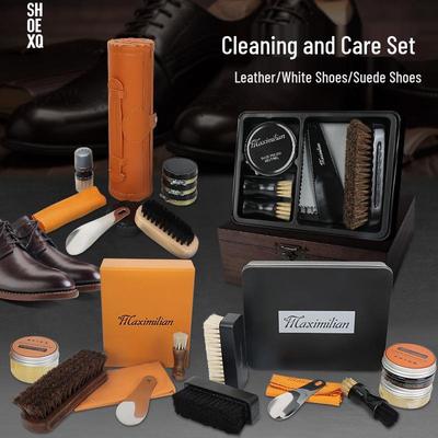 Set Lucido da Scarpe e Spazzola per Scarpe in Pelle - Cura ad Olio Incolore e Nero