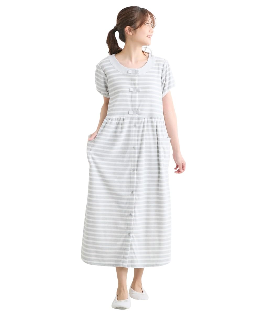 

Room nursing Pile border pattern open front maternity gray maternity LL [Nissen] wear/pajamas [Prenatal/postnatal clothes] nightgown,