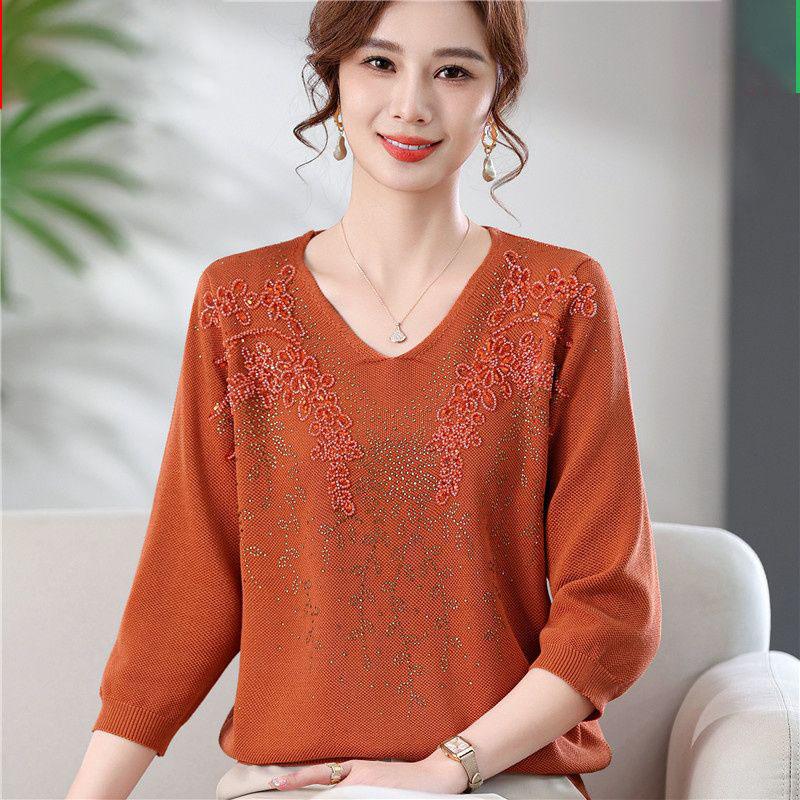 

Вышитый свитер женский весенний корейский модный пуловер с V-образным вырезом женская женская одежда повседневные свитера с длинным рукавом M оранжевый