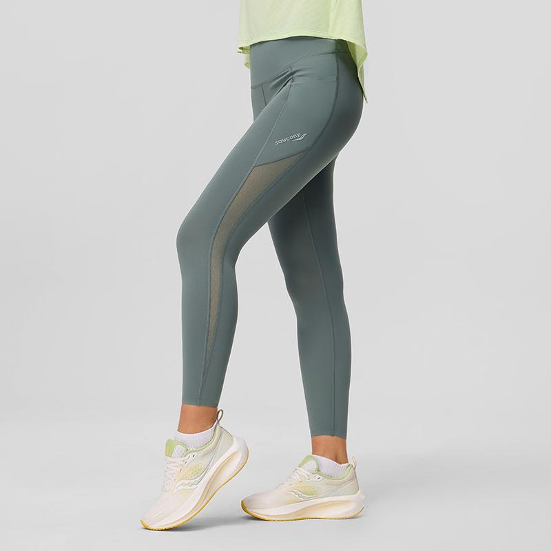 SAUCONY Logo Litery Łączone Siateczka Design Wysoki Stan Fitness Sport Długie Spodnie Damskie doły Trawiasto-Zielony SC1249130B-GE25