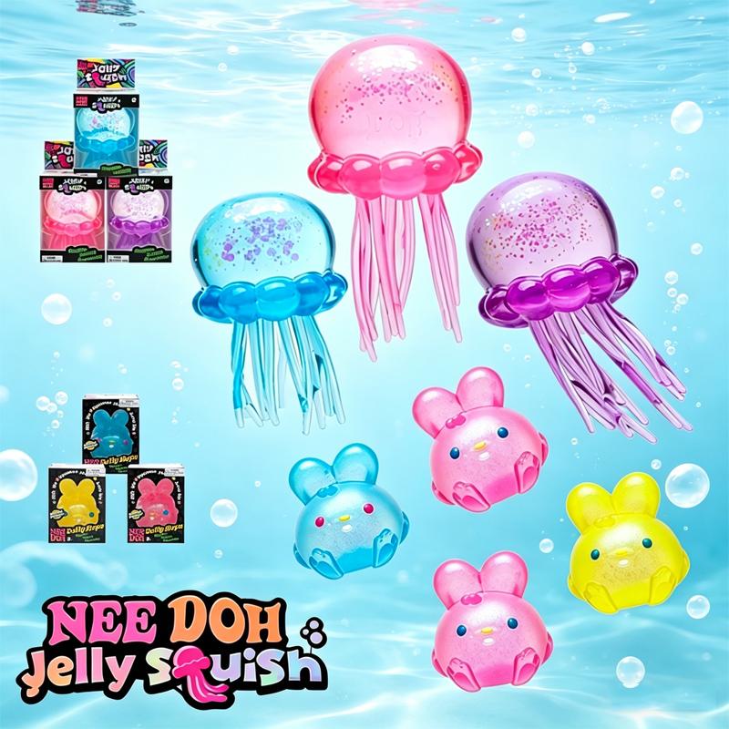 NeeDoh Fuzz Ball Jellyfish Squishy - Random Color Soft Stress Relief Sensory Toy - Relaxing Squeeze Fidget Gift for Festival