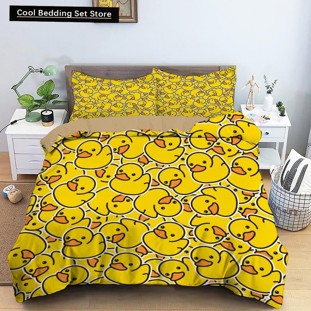 Cartoon Yellow Duck King Queen Duvet Cover Farm Lovely Animal Bedding Set Blue Bubble Quilt Cover Soft Polyester Comforter Cover