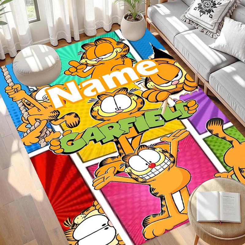 Custom Name Personalized Garfield Print Carpet, Versatile Home Decor Rug, for Playroom, Apartment, Balcony, Entryway, Hallway Gift