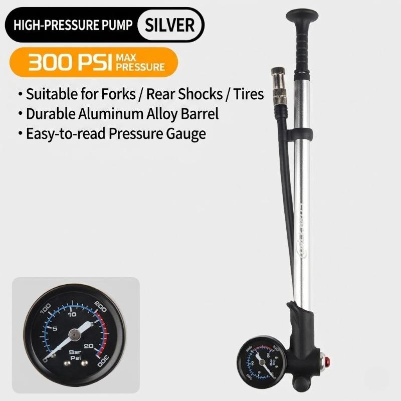 High Pressure Bicycle Pump 300PSI with Gauge Portable Shock Pump for Front Fork Rear Suspension Schrader Presta Valve MTB Road