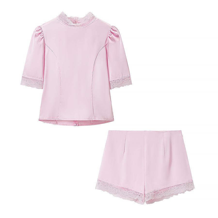 European and American style, new women s fashion, fashionable, versatile satin lace patchwork set S