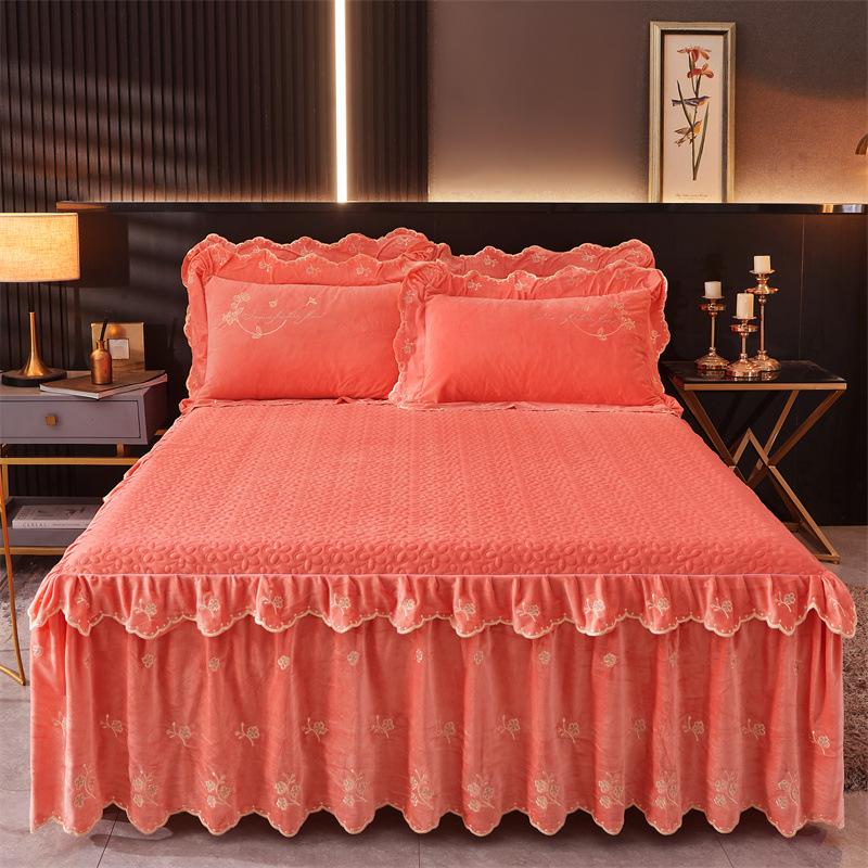 Jupe de lit en Fiber de lait d'hiver, couvre-lit matelassé en dentelle, épais et chaud, couverture de matelas en polaire pour bébé, literie en molleton de corail
