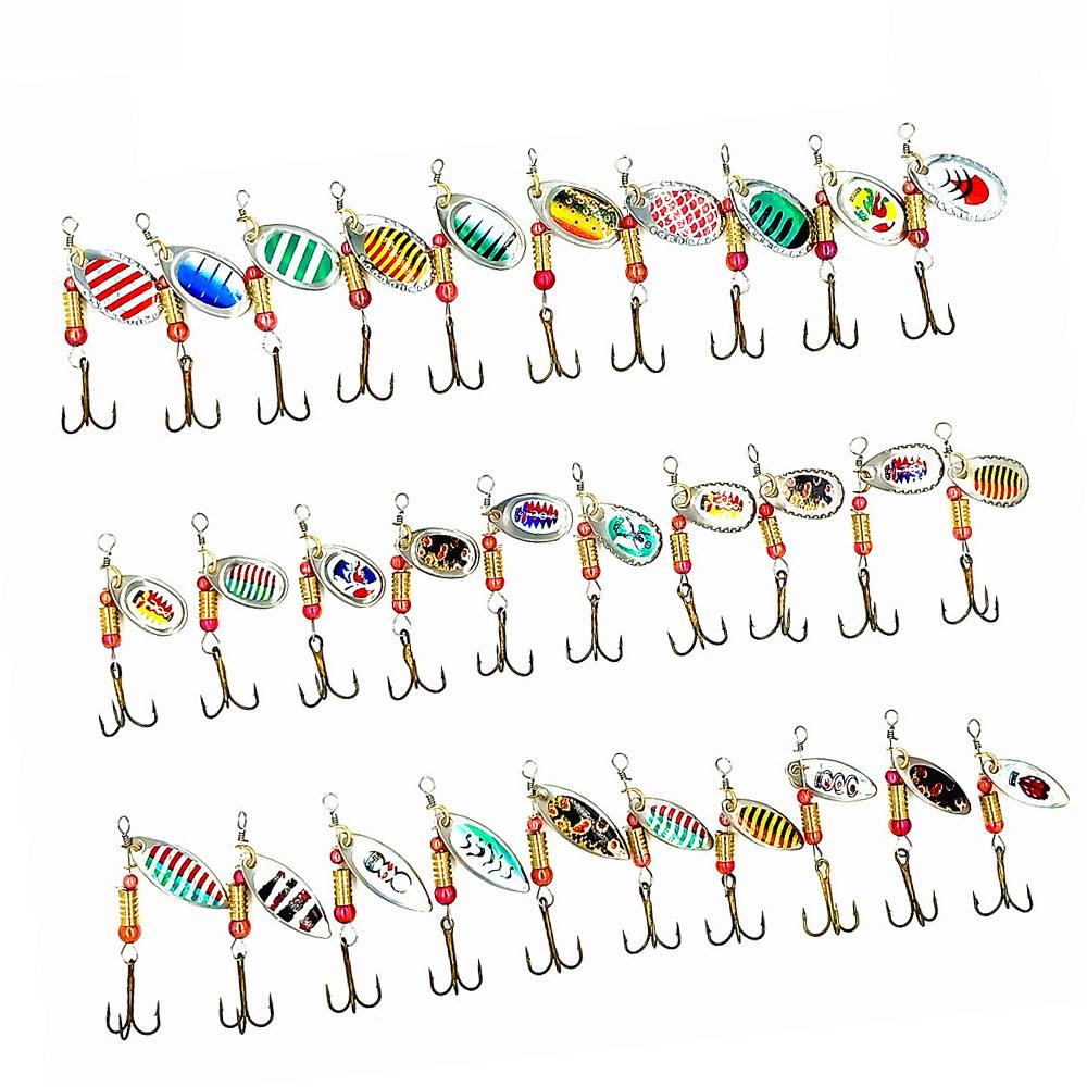 30 Pcs Iron Plate Lure Various Size Weight Colors Vivid Bright Colorful Stickers Metal Fishing Bait