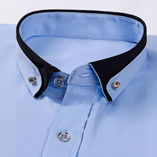 Pánská společenská košile s kamínkovým límcem, strečová, s dlouhým rukávem, bez vrásek, formální košile, pevná, slim fit, svatební, rande, ples, obchodní, knoflíky