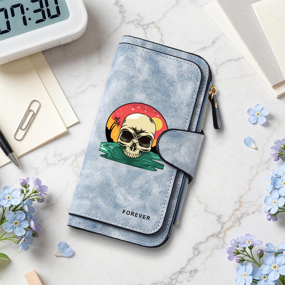 Vintage Skull Pattern Long Wallet Fashion Portable Multi Card Slot Purse For Daily Use