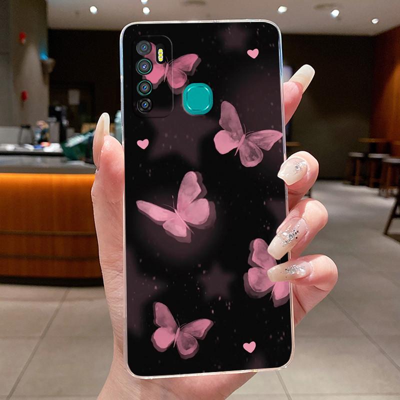 

For Infinix Hot 9 X655C X655 Case Soft Silicone Fashion Butterfly Flowers Clear Cover for Infinix Hot 9 Pro hot9pro Phone Casing Infinix Hot 9 Pro