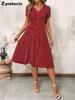 Summer New Fashion Polka Dot Women's Dress Sexy V-Neck Pleated Short Sleeve Floral Dress
