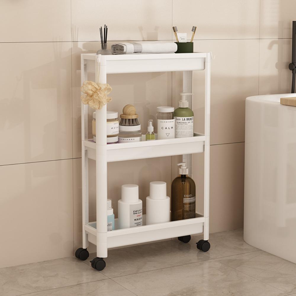 3/4 Tier Slim Rolling Storage Cart Narrow with Rolling Wheels Mobile Shelving Unit Space-Saving Tower Rack Dorm Room