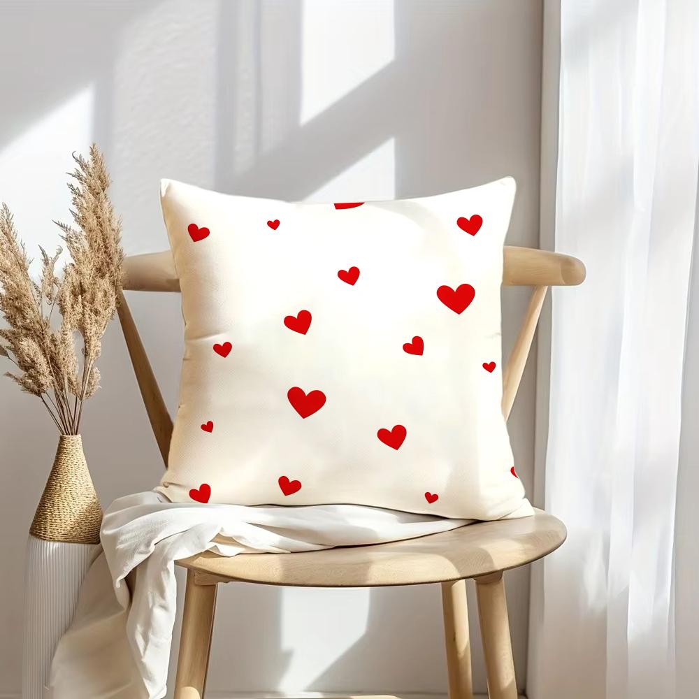 Red Heart Cushion Cover Soft Plush Throw Pillow Cover | Double-Sided Decorative Cushion Case | Sofa Bedroom Home Decor