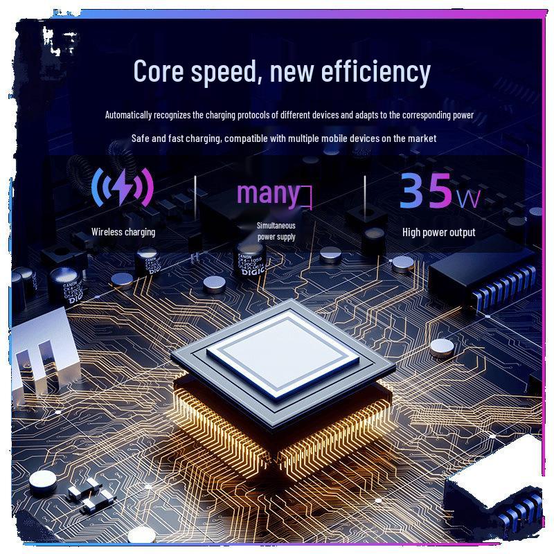 35W GaN Schnelllade-Steckdosenleiste mit USB & Kabellosem Desktop-Ladegerät