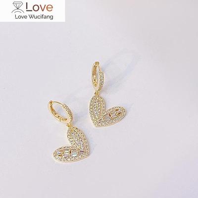 Korea Design Fashion Jewelry 14K Real Gold Plating AAA Zircon Love Pendant Earrings Elegant Women's Wedding Party Earrings