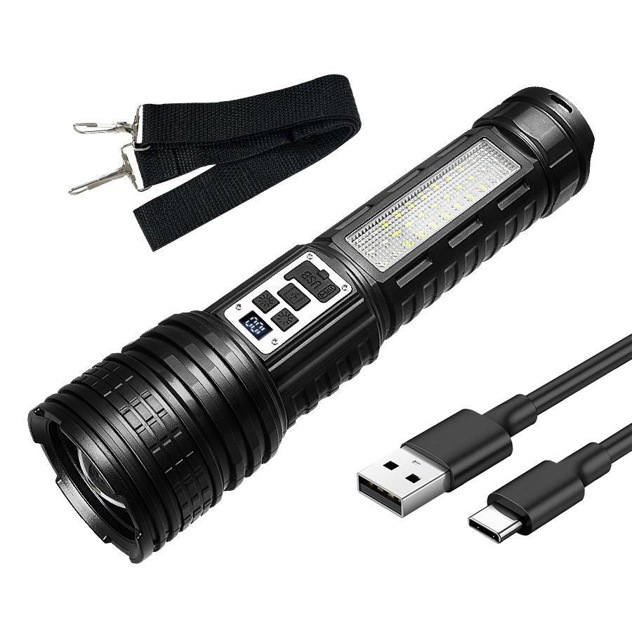 

Белый и желтый двойной фонарь с COB-лампой, перезаряжаемая USB-лампа, зум-фонарики, водонепроницаемый фонарь для рыбалки и охоты чёрный