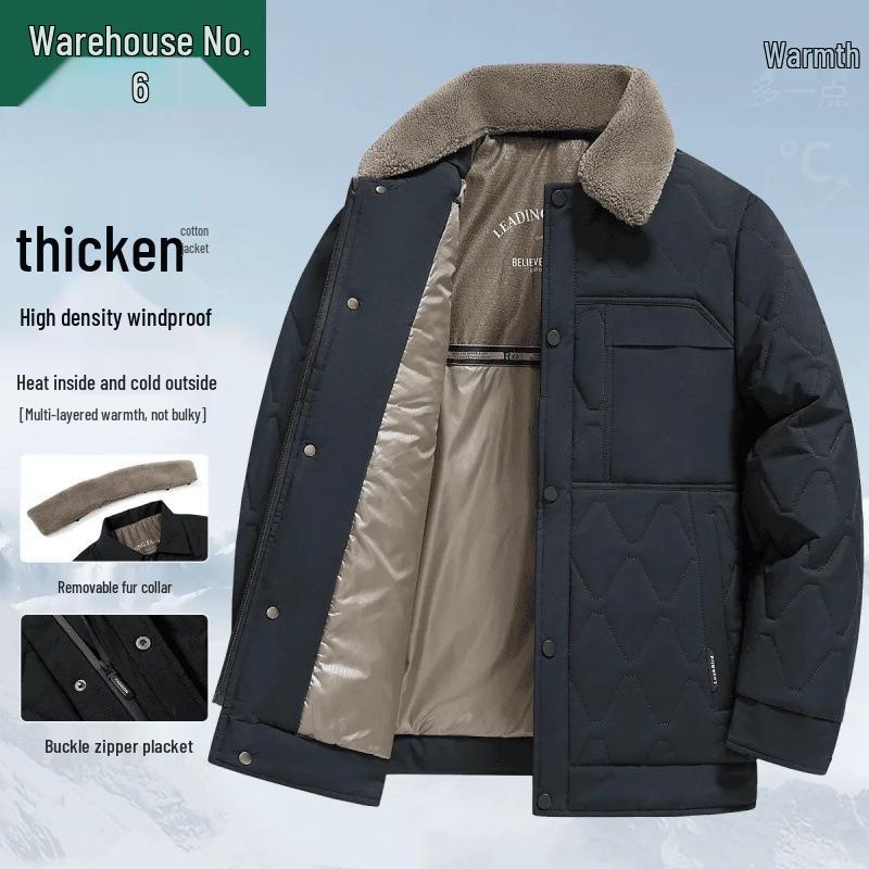 Men's Winter Lapel Jacket with Lambswool Fur Collar & Nano Mink Velvet - Thickened Warm Cotton