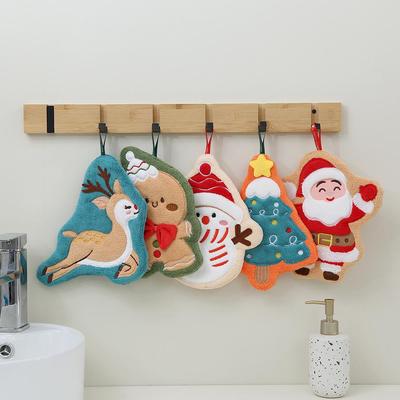Cartoon Coral Fleece Christmas Hand Towel - Cute & Absorbent for Kids' Bathroom & Kitchen