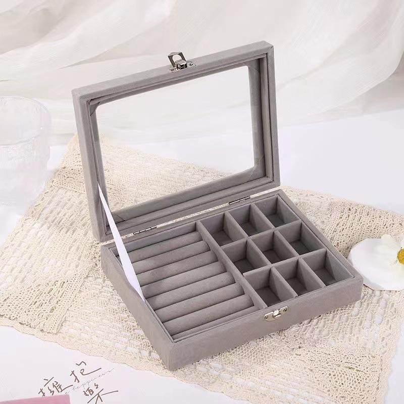 Elegant Petite Single-Compartment Jewelry Box - Secure Lock Clear Glass Lid Dust-Proof for Tiny Trinkets