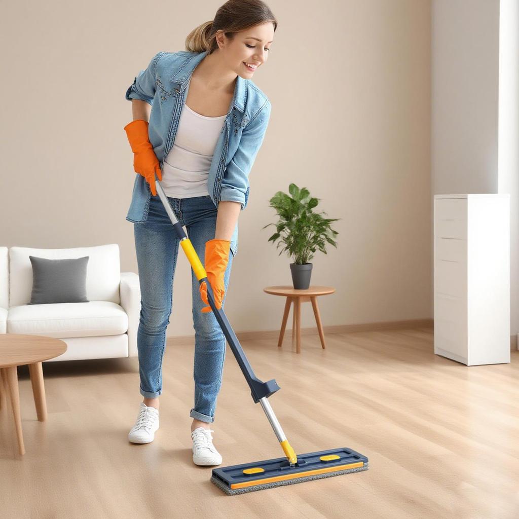 Flat Mop Long Handle Floor Wash Tool Large Flat Mop With Long Handle For Hardwood Tile Carpet Bathroom Garage Apartment