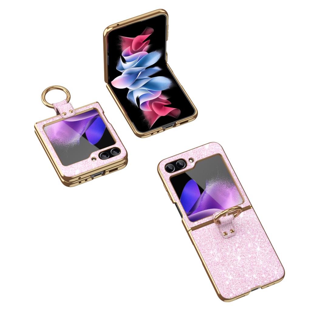 For Samsung Galaxy Z Flip7 FE 5G/Z Flip6 5G Case Glitter Leather+PC Electroplating Phone Cover Ring Kickstand
