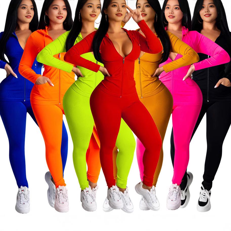 Sexy Lässiges Einfarbiges Zweiteiliges Set mit Kapuze für Damen, Frühjahr 2020