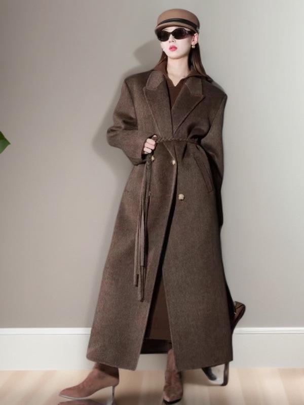 Dámský oboustranný kašmírový vlněný kabát - 2025 podzim/zima korejský módní styl.