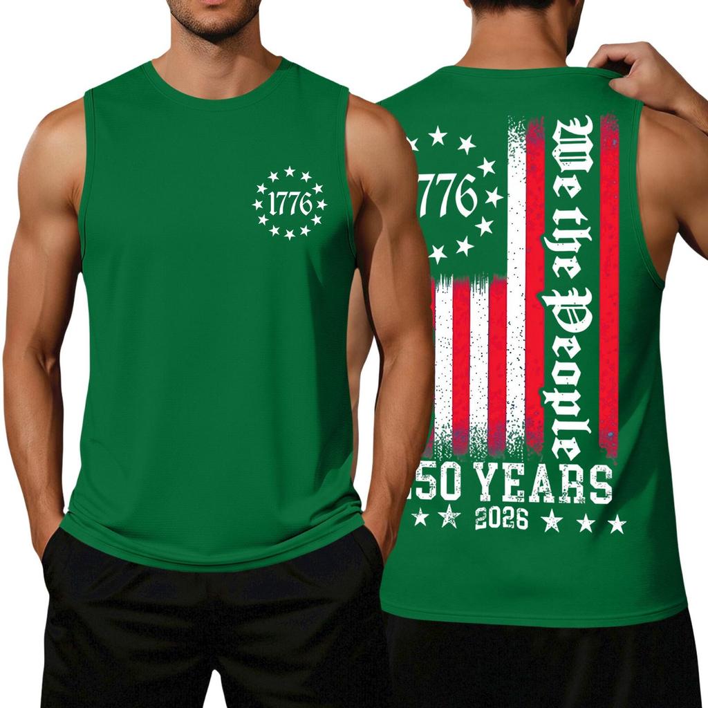 Men's Loose Fit Sleeveless Tank Top Independence Day Print Casual Workout Shirt 1776 Graphic We The People Design 250 Years 2026