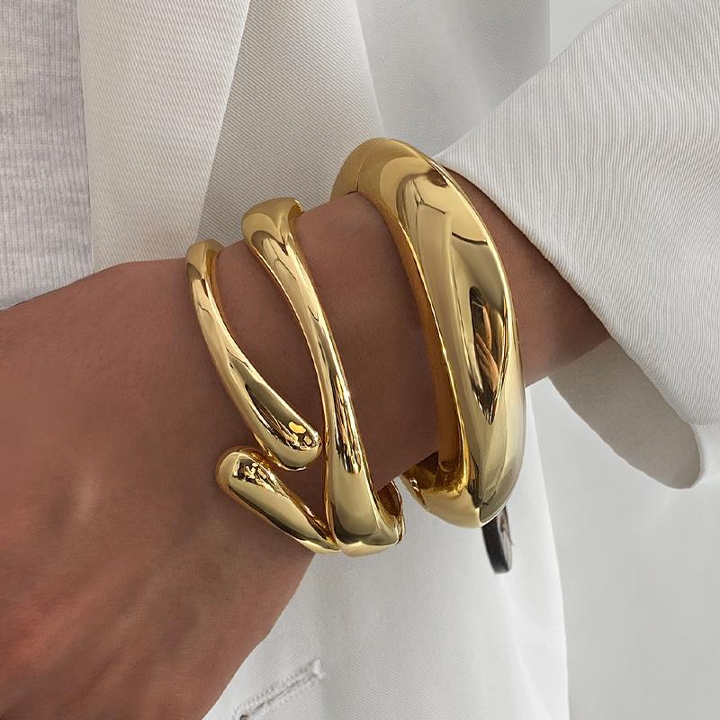 

3/6pcs Vintage Minimalist Exaggerated Open Bangle Set for Women Luxury Asymmetrical Metal Water Drop Snake Cuff Bracelet Jewelry