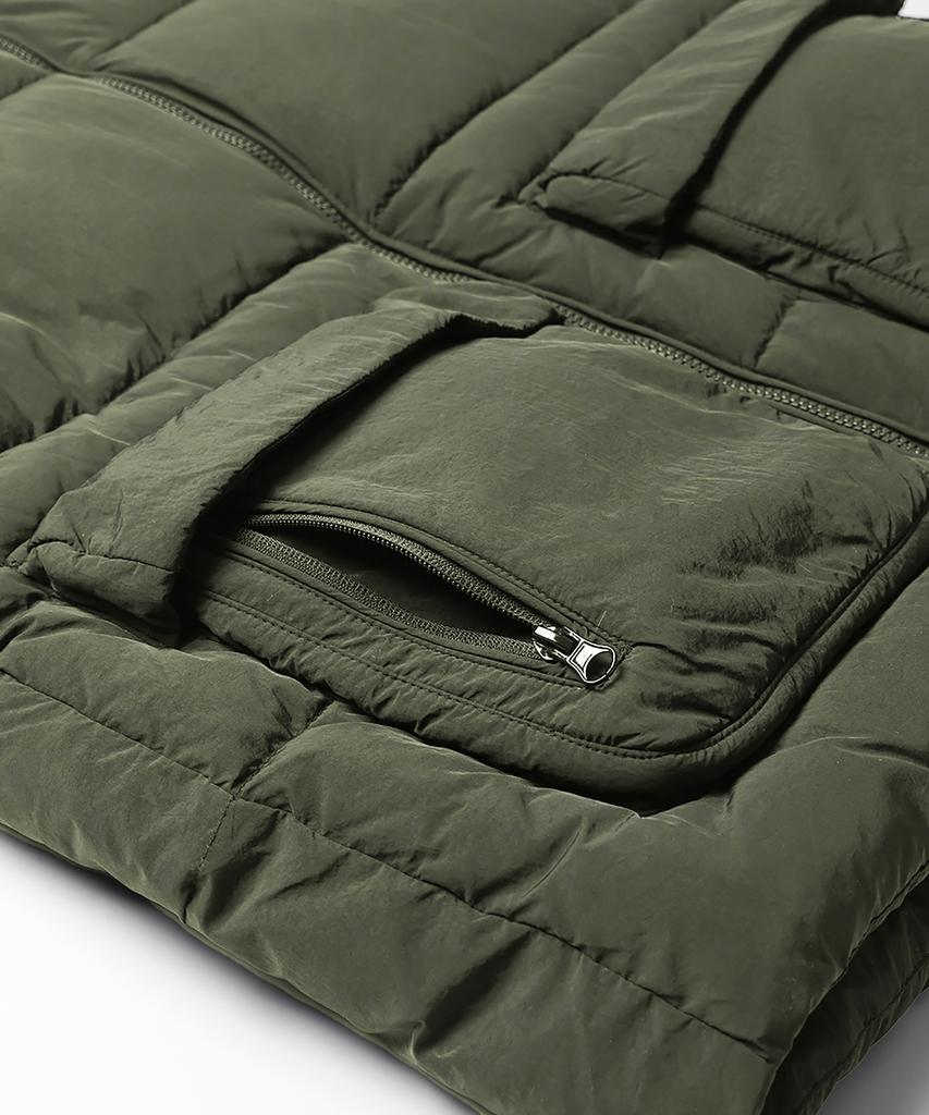 Lemain Second 2-Way Oversized Voluminous Taslan Puffer Vest [Khaki]