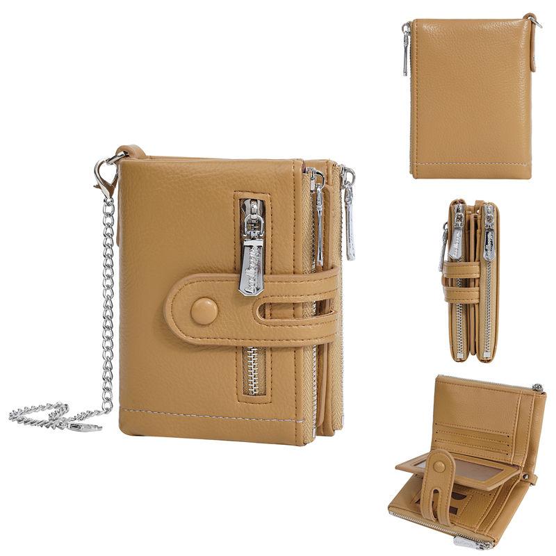 

Baellerry Women Fashion Short Wallets with Anti Loss Chain Casual Card Holder Zipper Coin Purse 10*12*3cm светло-коричневого