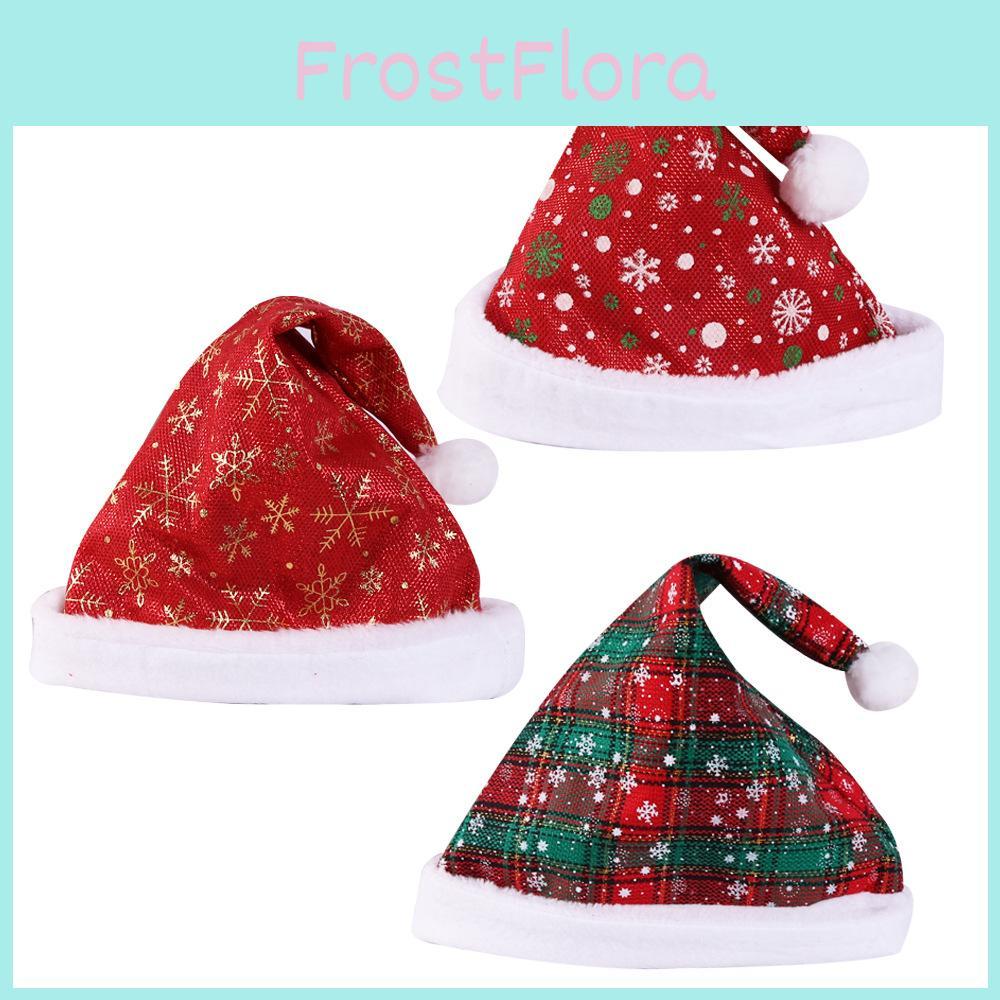 Festive Thick Red Plaid Santa Hat Plush Snowflake Christmas Decoration Cap