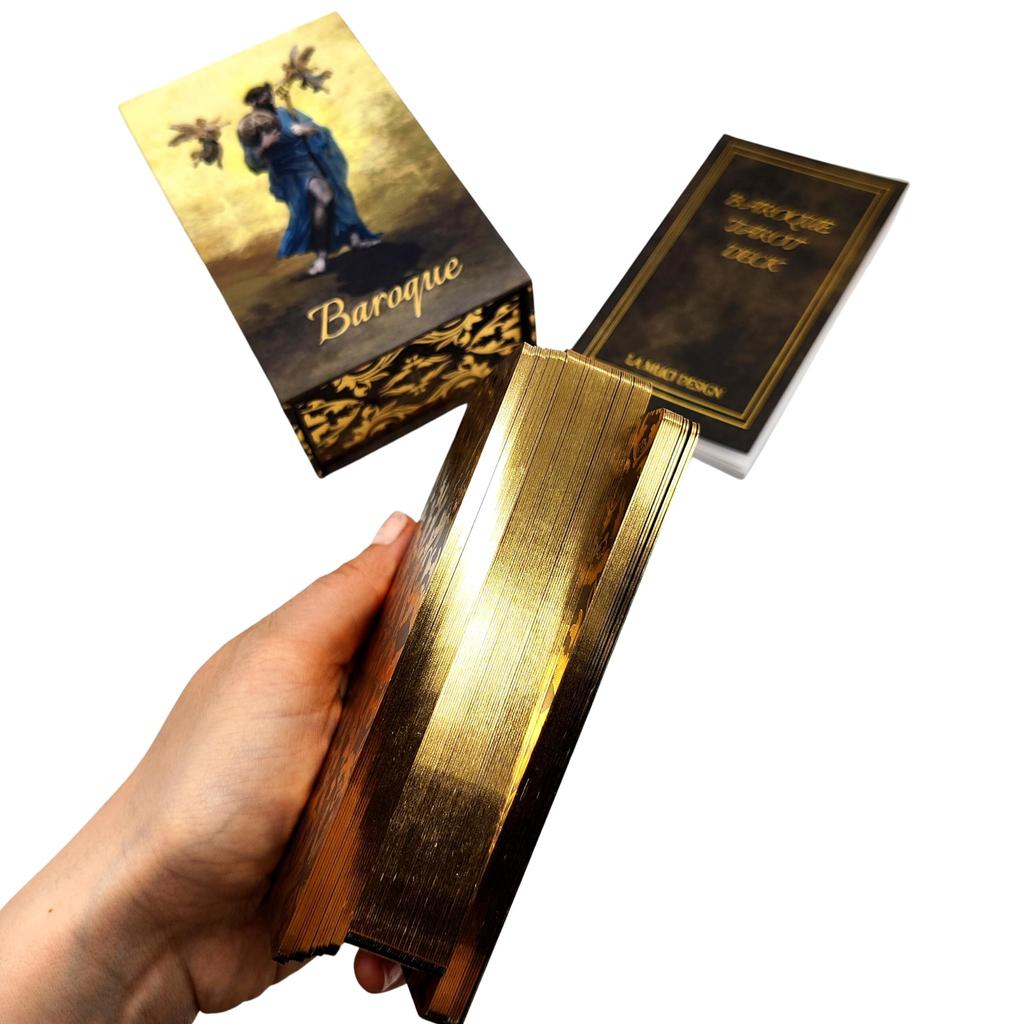 La Muci Baroque Gold Foil Tarot Deck with Edges Unique Artwork – 78-Card Beginner's Guidebook, Gold-Plated &