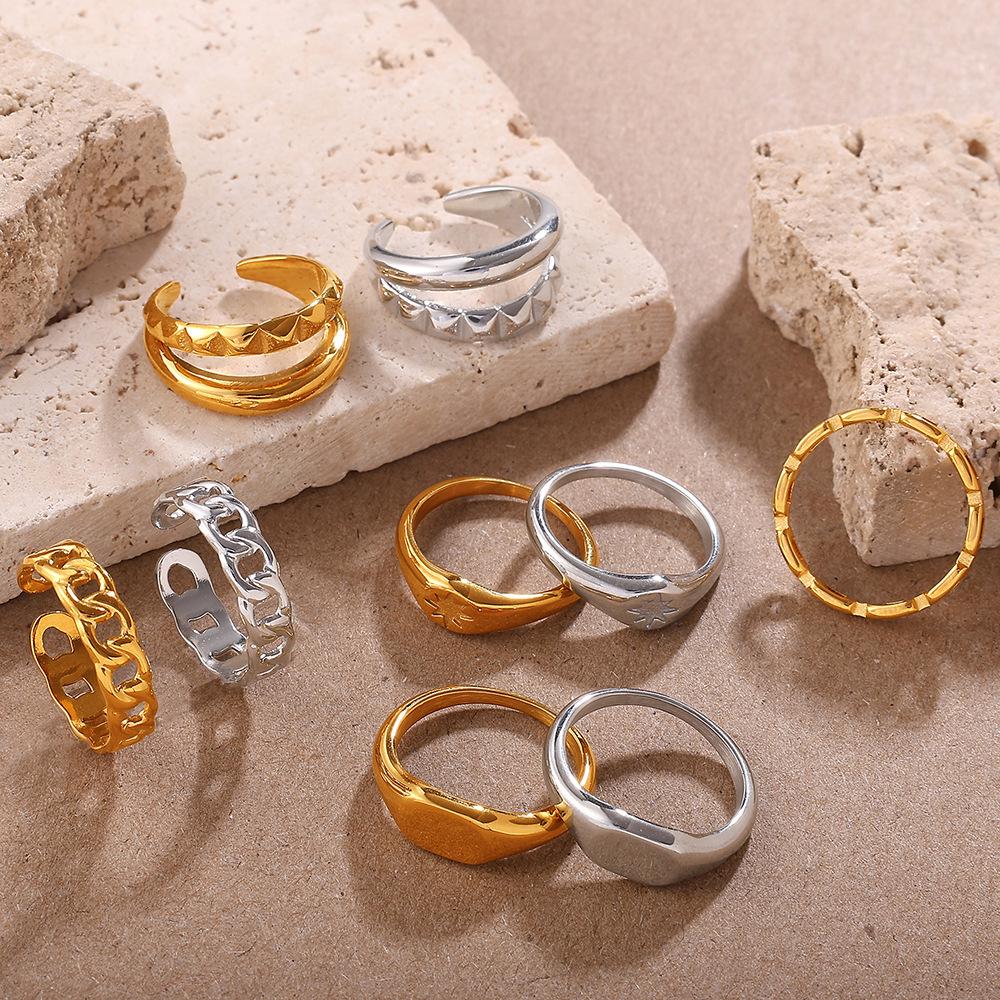 Europe, America 2025 carved ring trend stainless steel plated 18K gold men and women wear ring