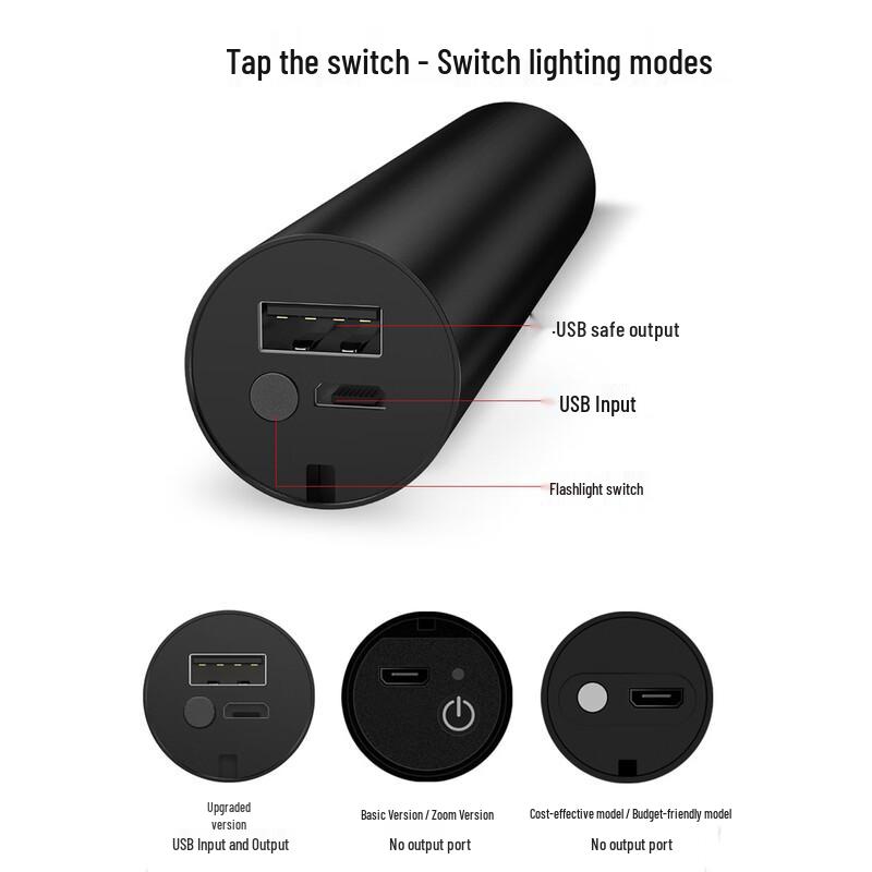 OEING 18650 Rechargeable Zoom Flashlight with Power Bank