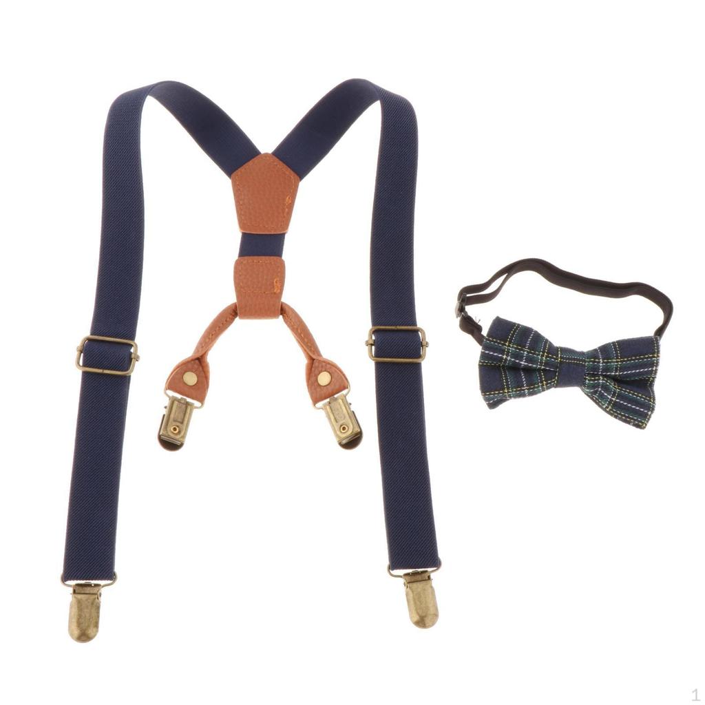 Kids Adjustable Suspenders and Matching Bow for Boys