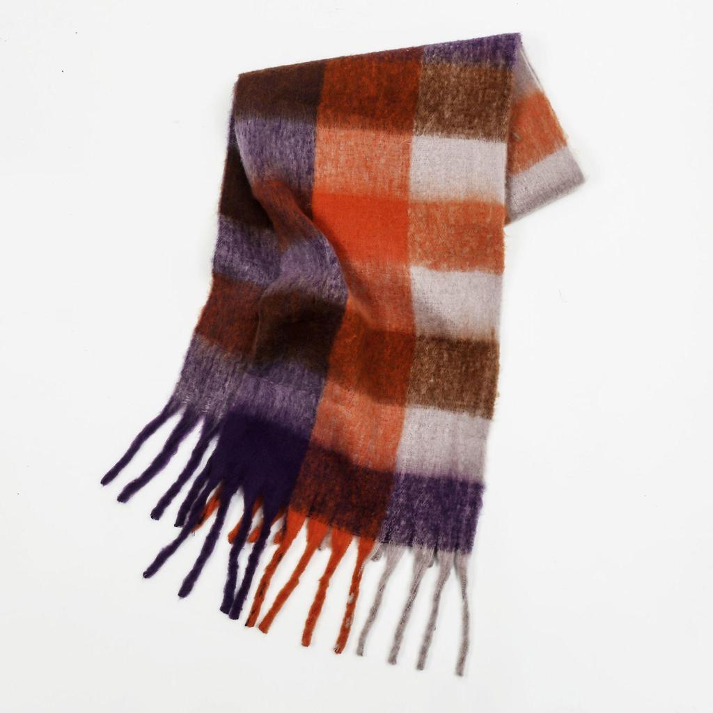 Women's High-Grade Colorful Plaid Mohair Scarf - Thick, Warm, and Versatile for Winter