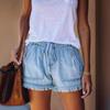 Tassel Elastic Waist Mid-Rise Denim Cotton Women's Shorts