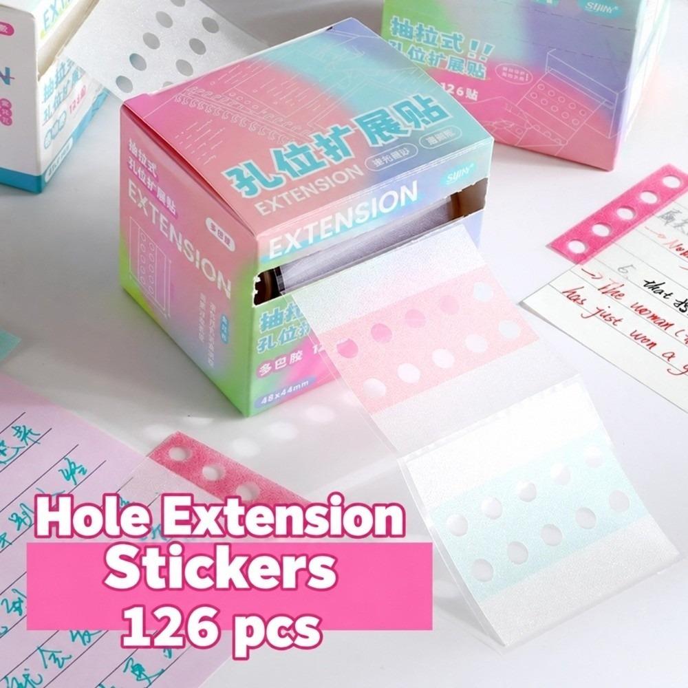 126 Sheets Pearlescent Loose-leaf Hole Extension Labels Loose Leaf Hole Repair Sticker Ring Binder