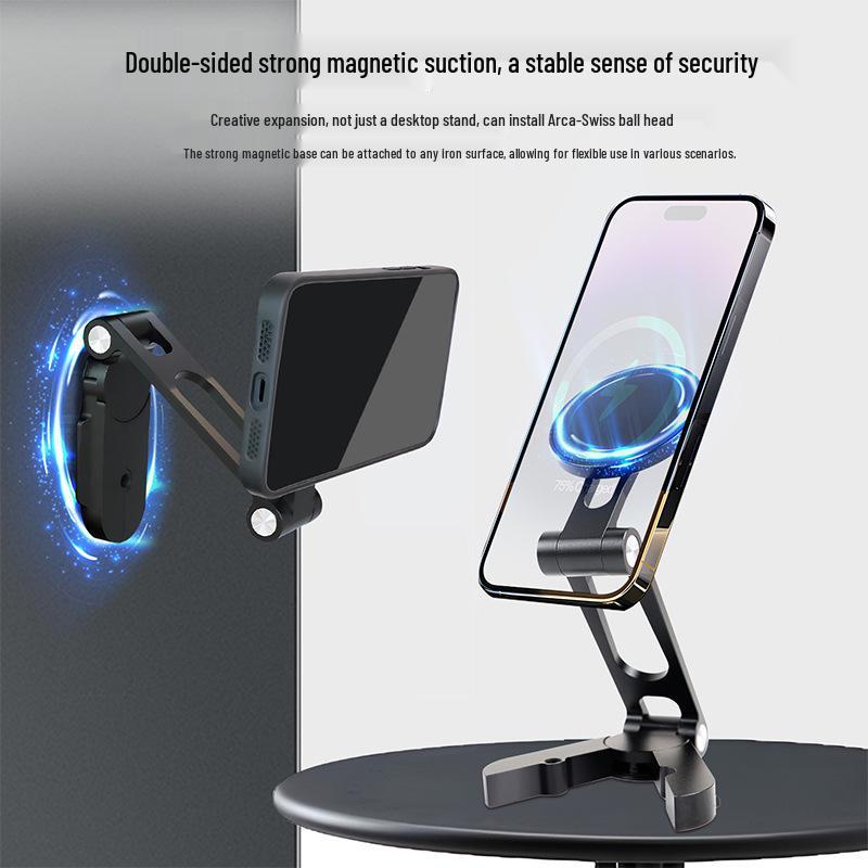 Dual-Sided Magnetic Phone Holder: Aluminum Alloy Multi-Functional Desk & Gym Tripod
