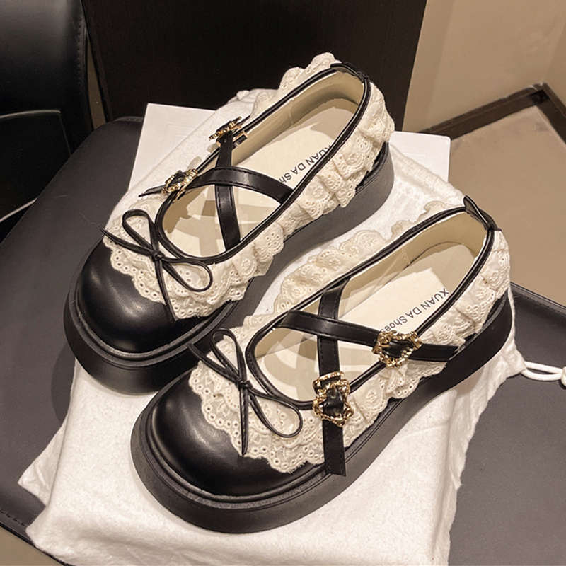 Bow Versatile Skirt Mary Jane Single Shoes Women's Spring 2025 New Lolita Lace Platform Small Leather Shoes
