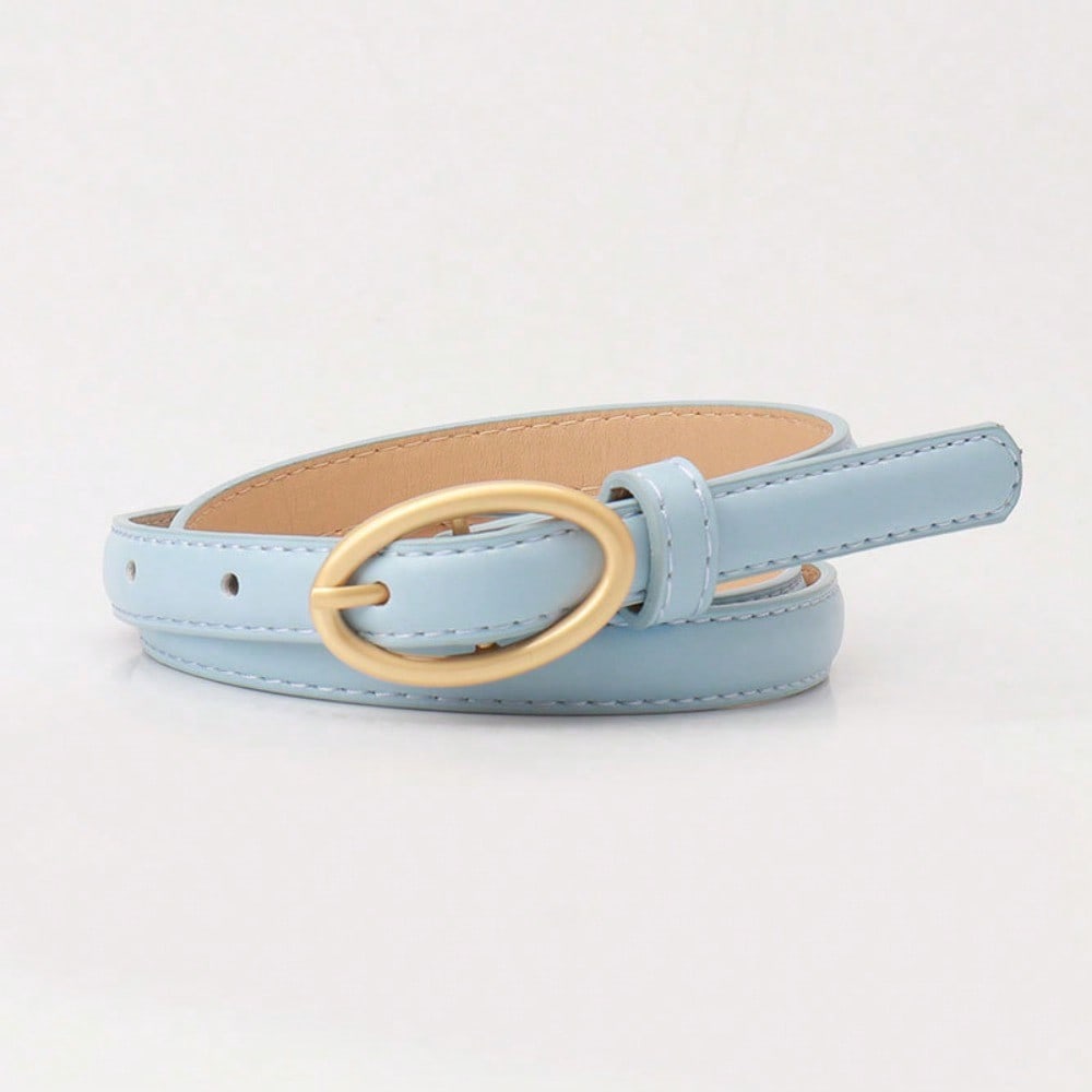 Nouvelle Ceinture Femme Mode Polyvalente Couleur Bonbon Décorative Ceinture Jean Boucle Ardillon Ovale Fine pour Femme 103CM bleu