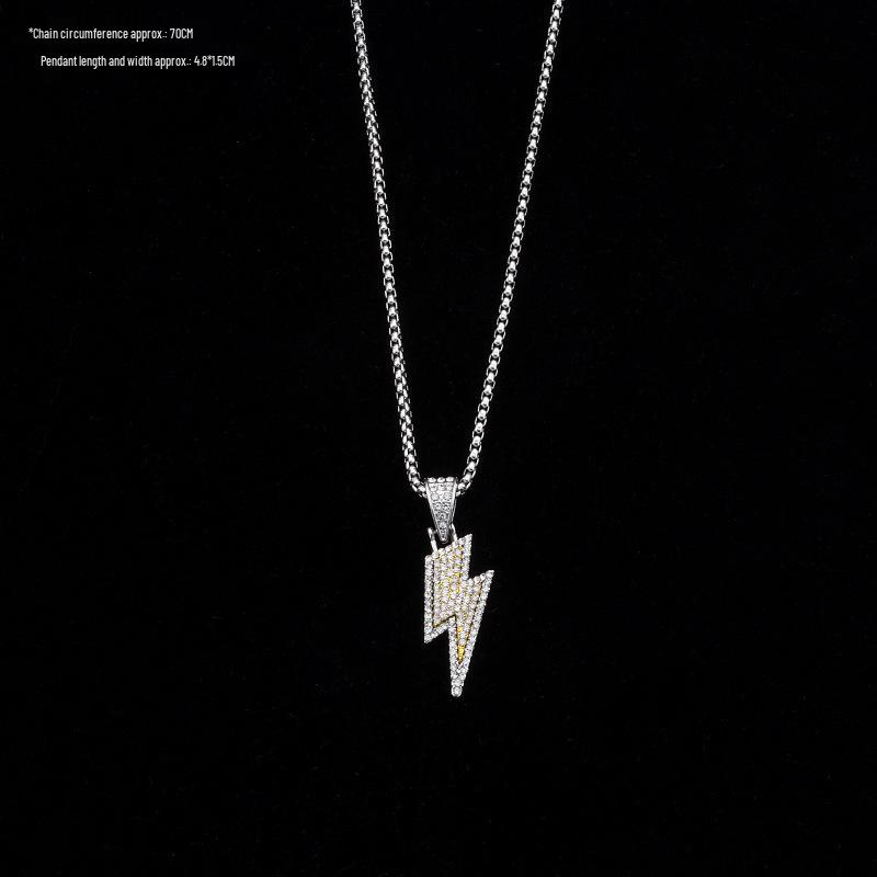 Luxury Titanium Lightning Necklace - Hip-Hop Style with Non-Fading Diamond Pendant for Men and Women