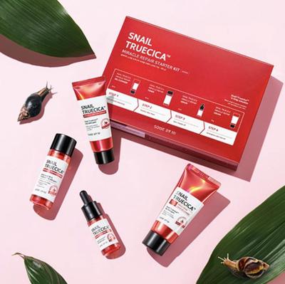 Snail Truecica Miracle Repair Starter Kit 4Pcs Set (Tônico reparador + Sérum + Creme + Gel de limpeza)