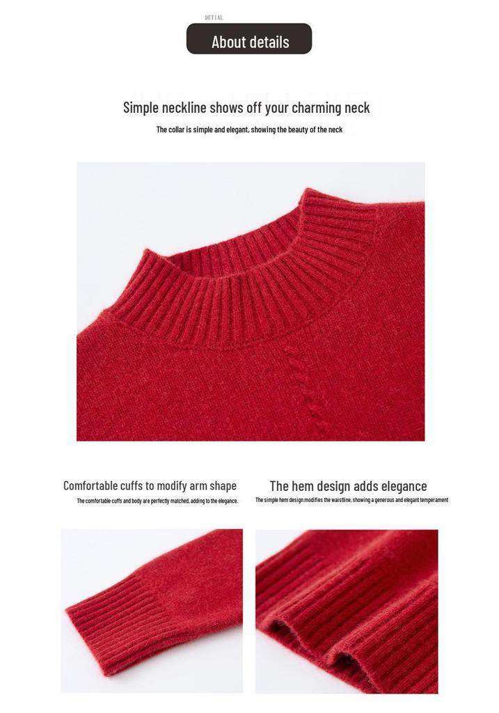 Women's Warm Cashmere Sweater with Embroidered Half-High Collar - Autumn/Winter Fashion Base Layer