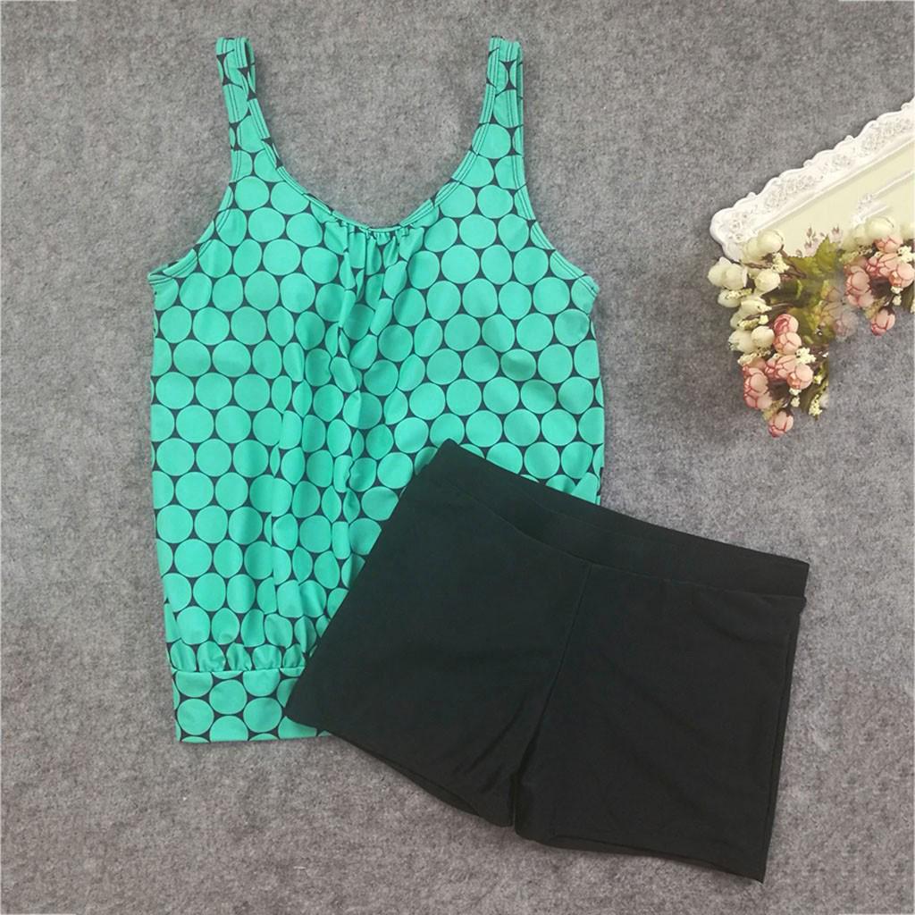 2023 Polka Dot Plus Size Women's Conservative Split Swimsuit
