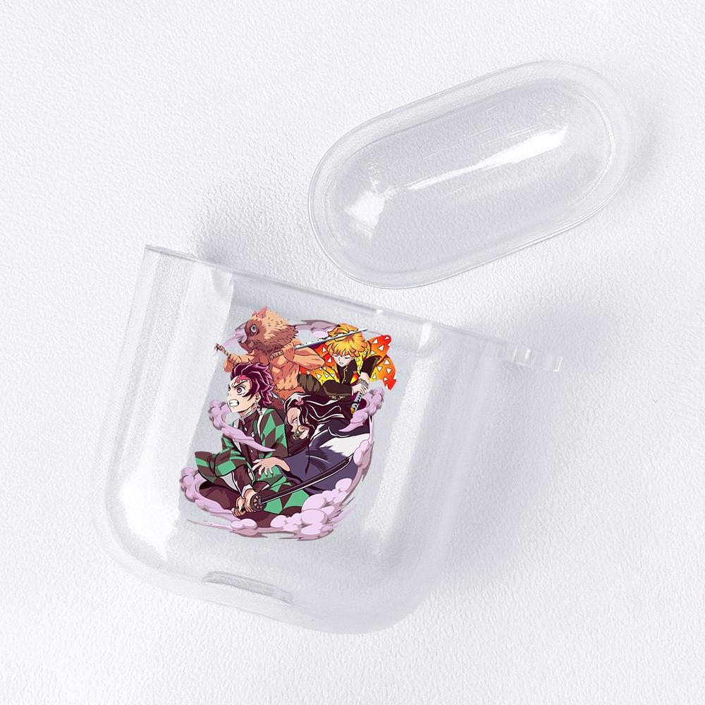 Demon Slayer Nezuko Zenitsu Tanjirou Transparent Airpods-veske for Funda Airpods 2/1-deksel Kimetsu No Yaiba Soft TPU-veske Coque